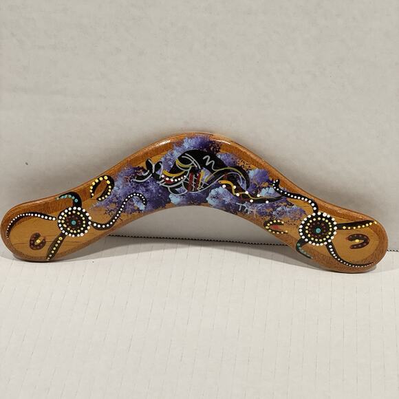 Handmade Australian Wooden Boomerang Native Aboriginal Dot Art Design Souvenir - Picture 1 of 5